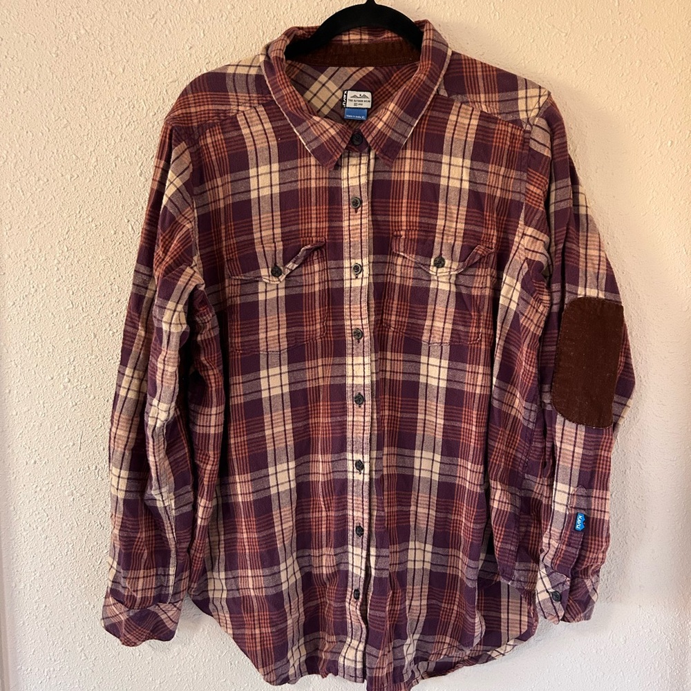 Kavu Men’s Plaid Flannel Shirt with Elbow Patches XL excellent condition!